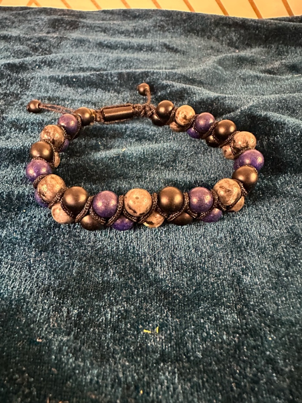 Steve Madden lapis lazul, onyx, and labradorite Beaded Adjustable Bracelet
